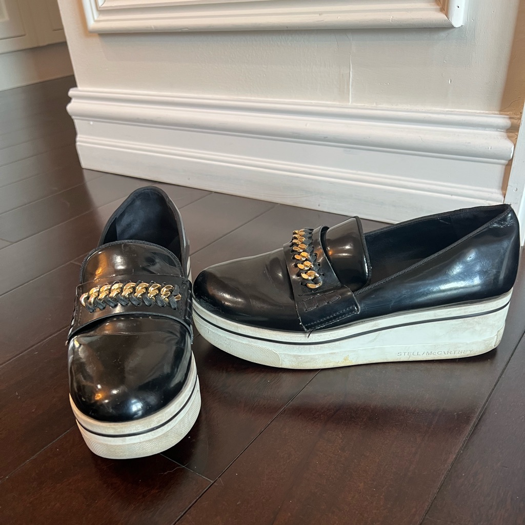 Stella Mccartney Leather Platform Loafer With Chain Link